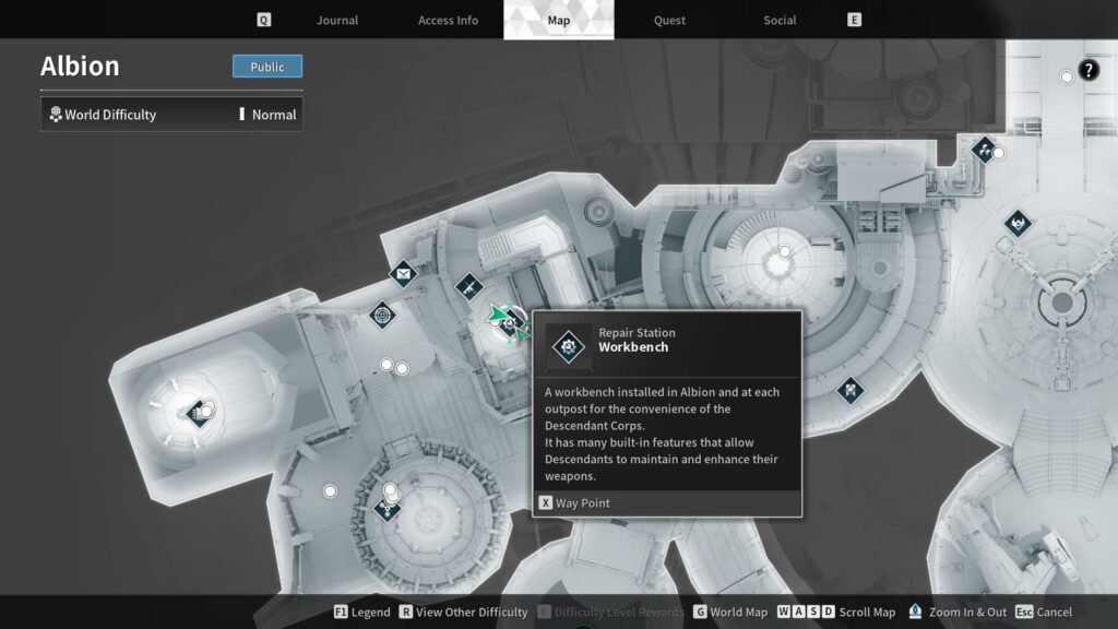The workbench on the Albion map in The First Descendant.
