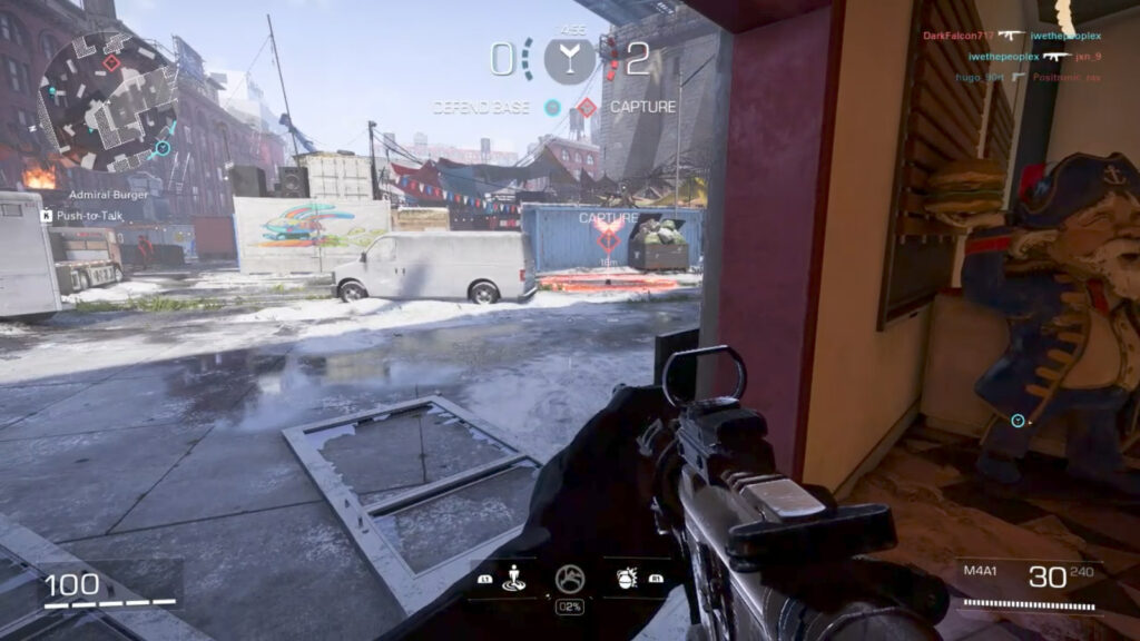 A screenshot from the game XDefiant — the flag of opponents in the mode Capture the Flag