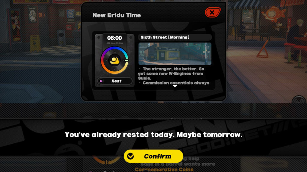 Zenless Zone Zero (ZZZ) time menu and rest limit
