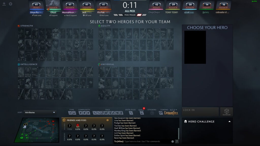 Dota 2 Ranked Game mode draft screen 