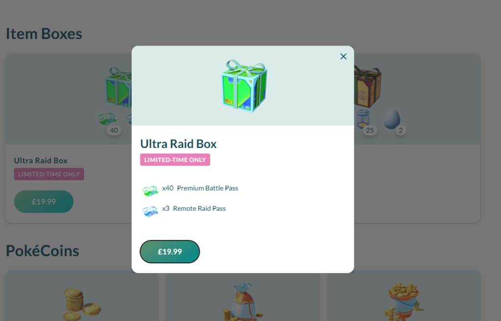 Pokémon GO Raid Pass shop bundle