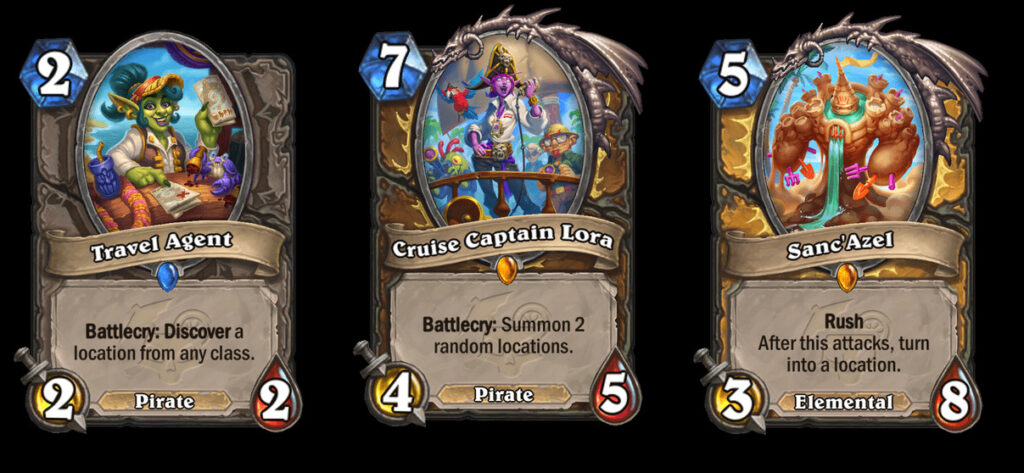Travel Agent, Cruise Captain Lora, and Sanc'Azel in Hearthstone 