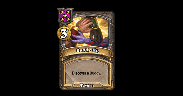 The Buddy Up Tavern spell from Hearthstone Battlegrounds