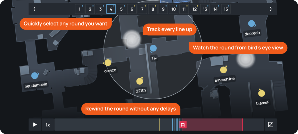 A screenshot of the educational tool by Scope.gg - CS2 Demo Viewer