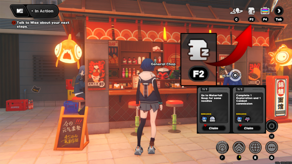 Belle in front of General Chop restaurant in Zenless Zone Zero