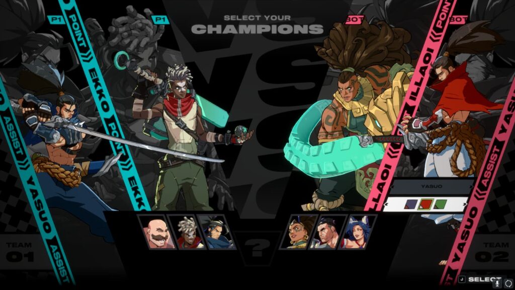 A player is choosing the champions in the training game mode in 2XKO.