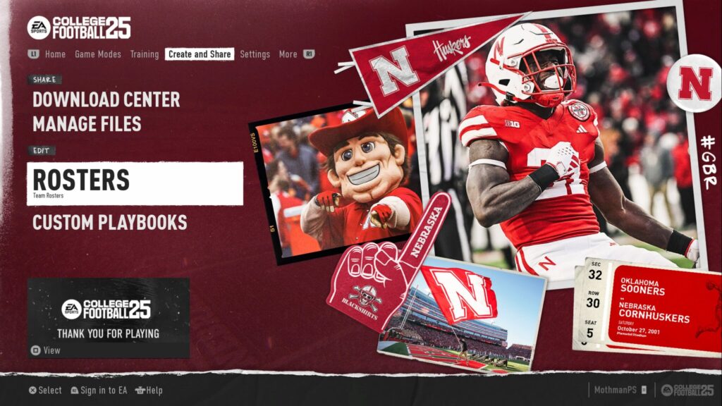 The Rosters section of College Football 25.