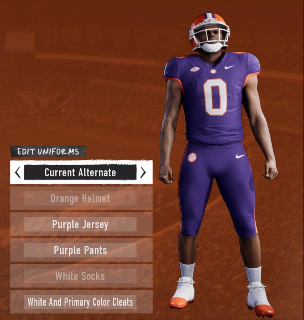 Clemson Tigers Current Alternate Uniform in College Football 25.
