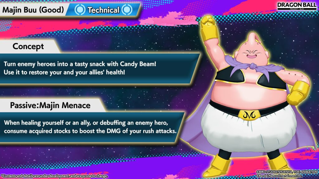 The details on the Dragon Ball character Majin Buu in a new MOBA game by Bandai Namco