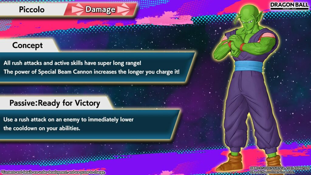 The abilities of Piccolo in the Dragon Ball MOBA game Project Multi