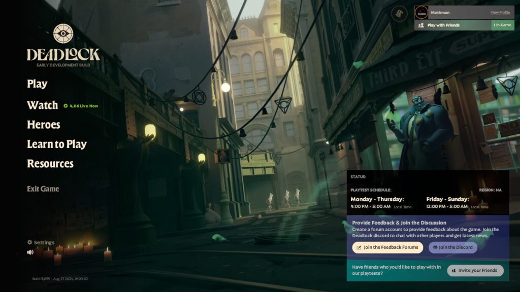 The main menu of Deadlock.