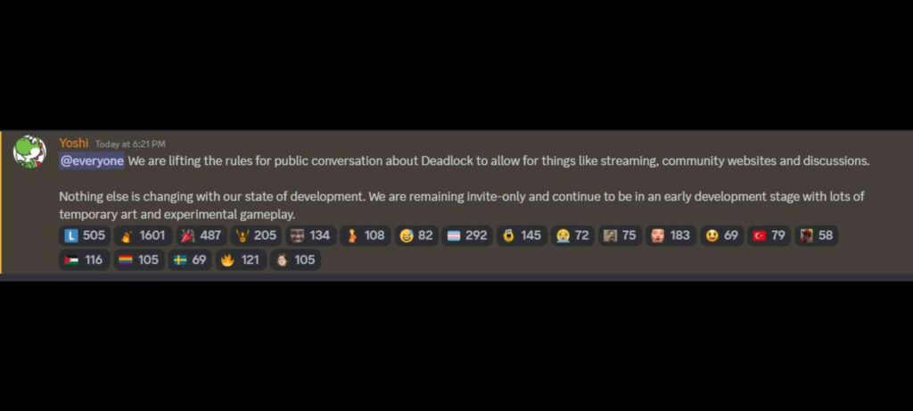 The Discord message officially announcing Valve's restrictions are lifted regarding public conversation.