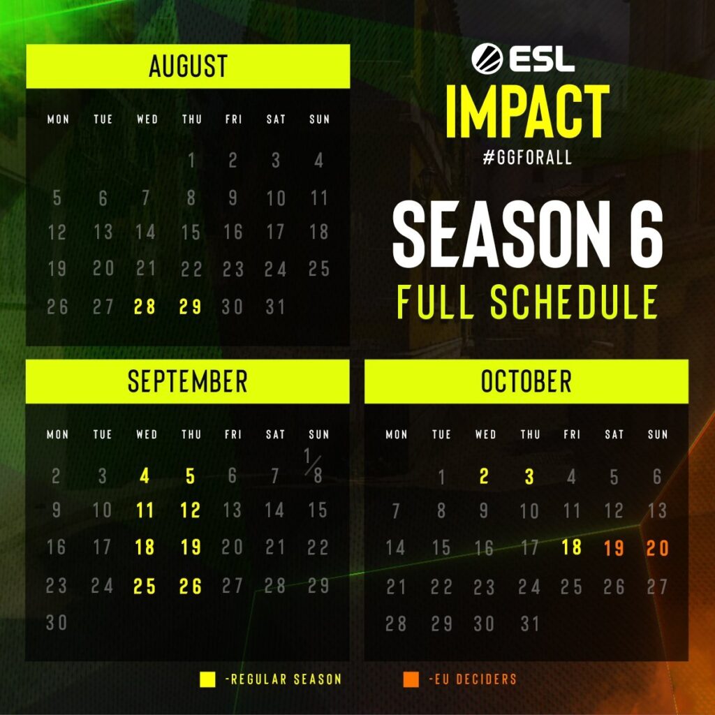 ESL Impact League Season 6 schedule 