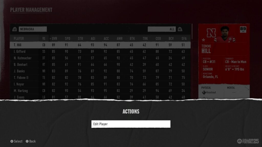 The action available to edit a player.