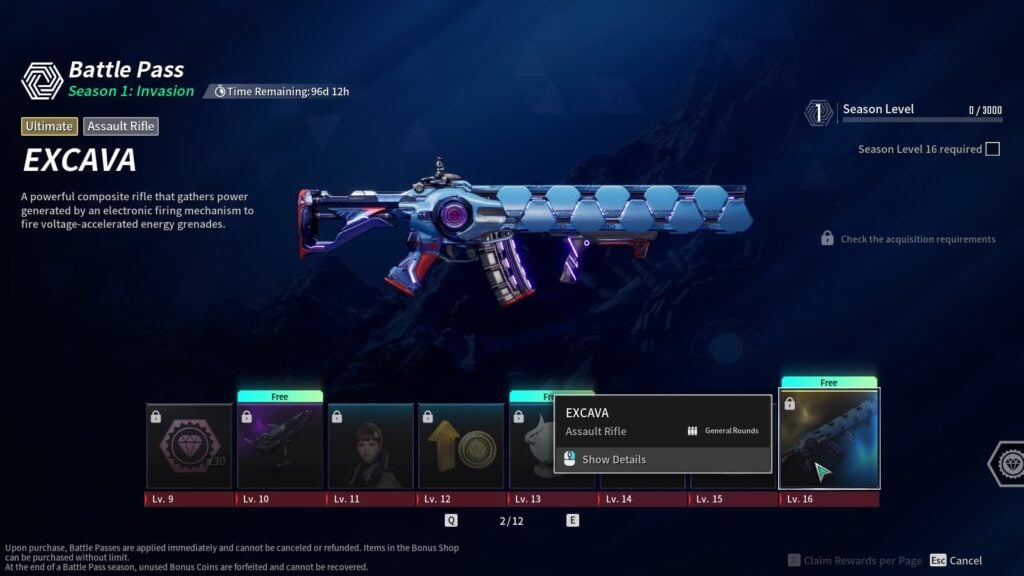 The Excava Ultimate Assault Rifle (Free) from The First Descendant Season 1 Battle Pass.