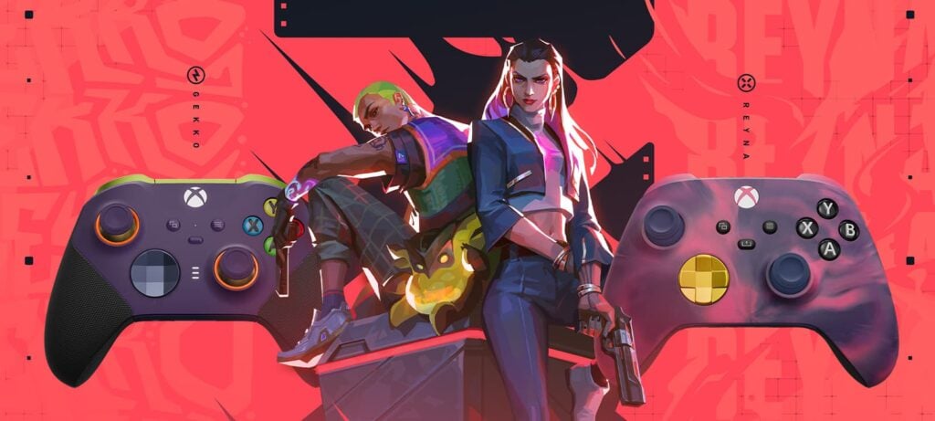 The Xbox Design Lab Gekko and Reyna VALORANT controllers.