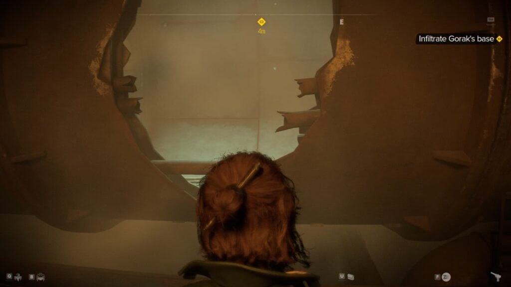 Kay Vess enters a broken vent pipe.