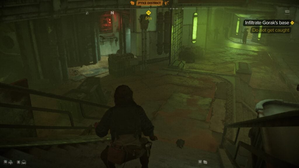 Kay Vess moves down some stairs.