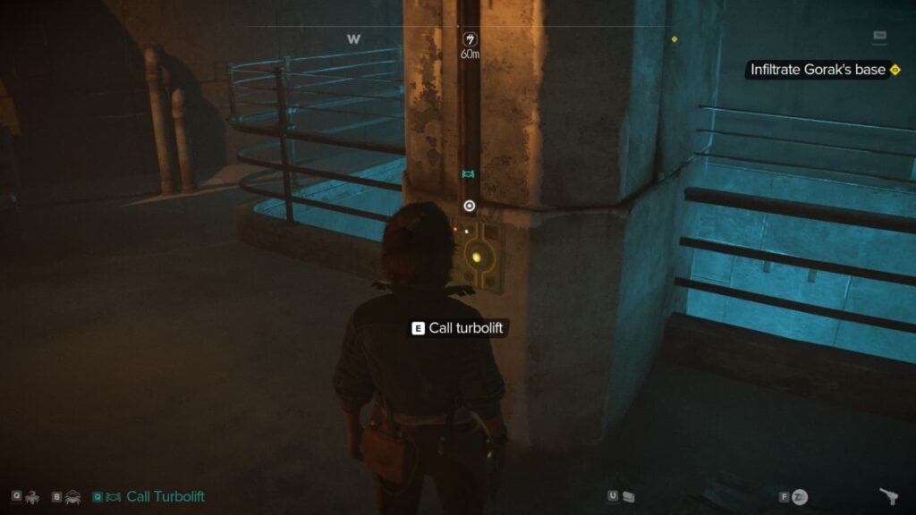 Kay Vess calls a turbolift to infiltrate Gorak's Base in Star Wars Outlaws.