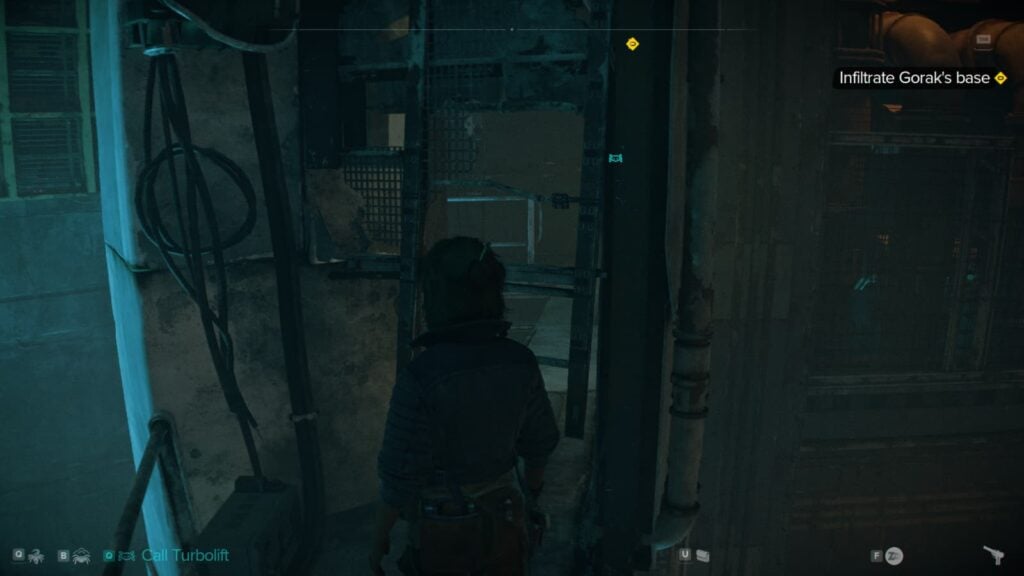 Kay Vess sends Nix to call a turbolift so they can infiltrate Gorak's Base in Star Wars Outlaws.