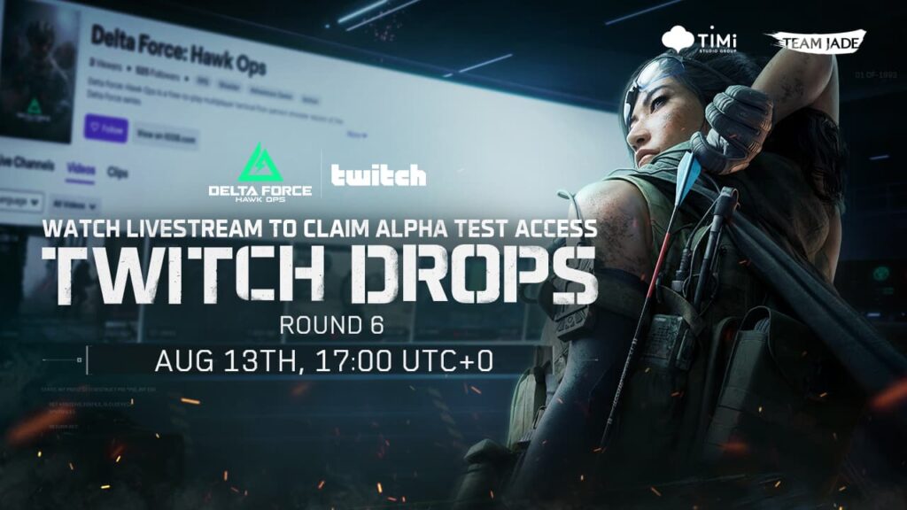 A graphic detailing Twitch Drops to earn a key for the Delta Force: Hawk Ops test.