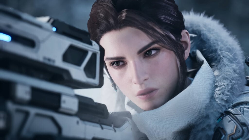 Hailey Scott aims down the scope of her sniper rifle in The First Descendant.