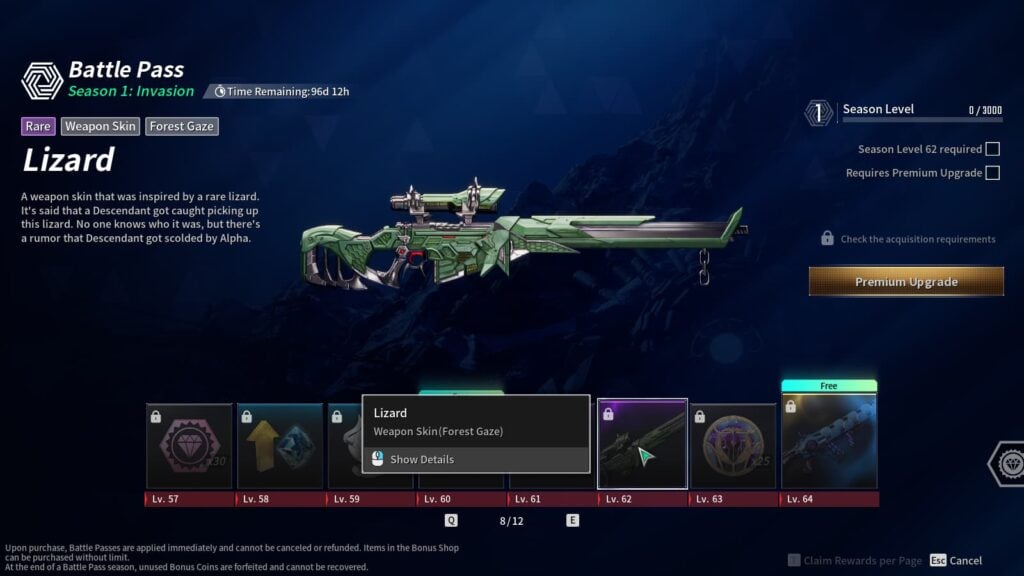 The Lizard Weapon Skin from The First Descendant Season 1 Battle Pass.