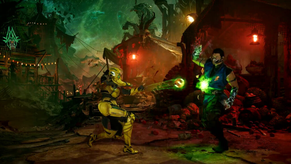 A screenshot from the Cyrax MK1 character trailer, showing the use of the character’s bomb in Mortal Kombat 1