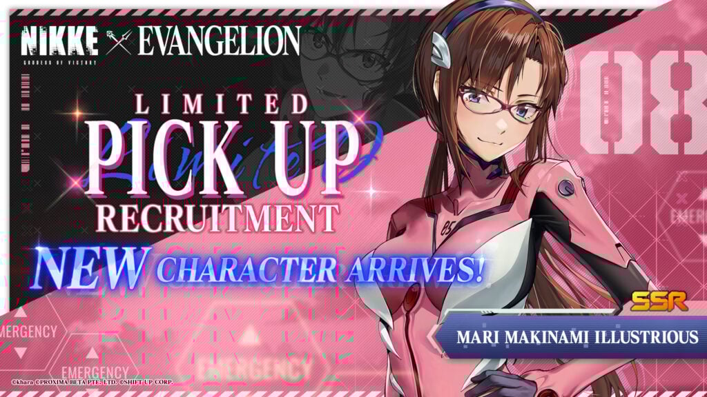 Shift Up's poster for Mari Makinami, included in the NIKKE x Evangelion collaboration. She is announced as a SSR rarity character.