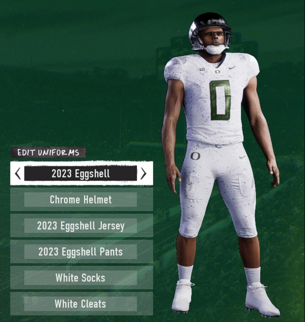 Oregon Ducks 2023 Eggshel Uniform in College Football 25.
