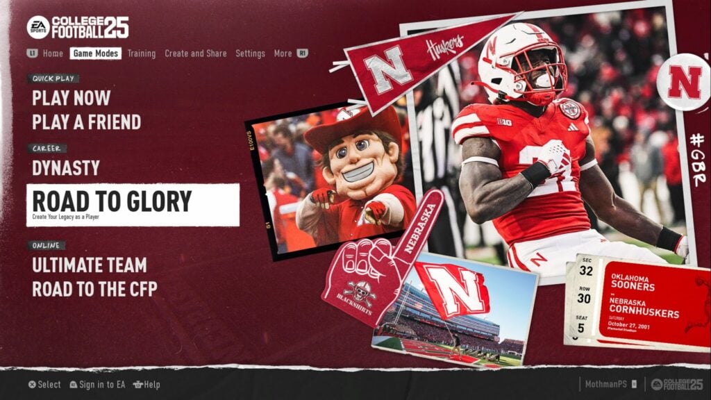 Road to Glory on the modes menu.