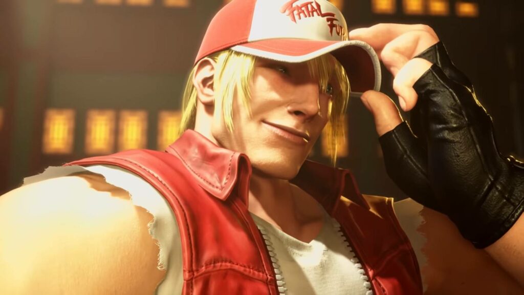 A screenshot from the reveal trailer for Terry Bogard in Street Fighter 6, featuring this DLC character