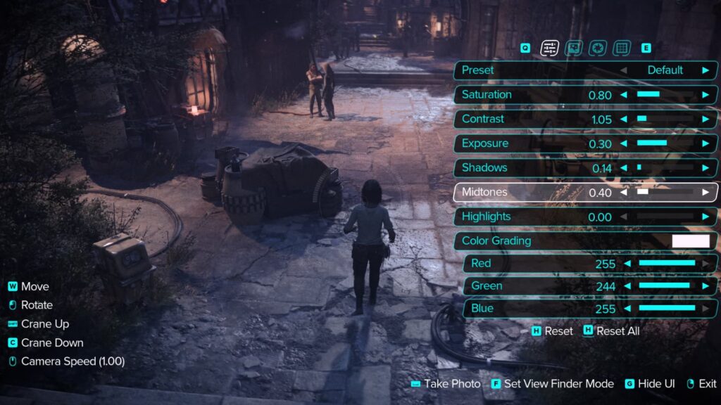 The settings within Star Wars Outlaws' photo mode.