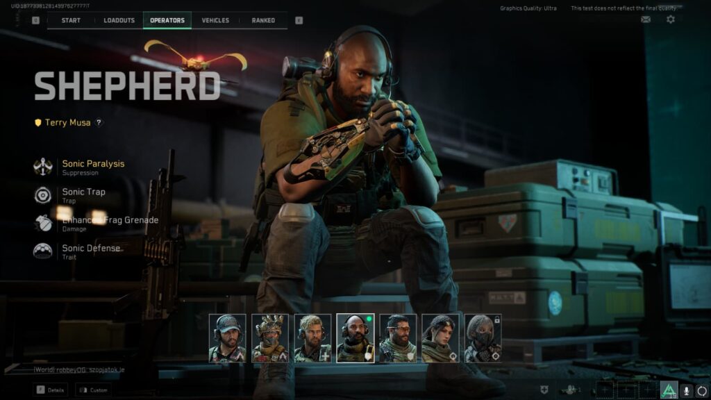 Shepherd and his Operator abilities in Delta Force: Hawk Ops.