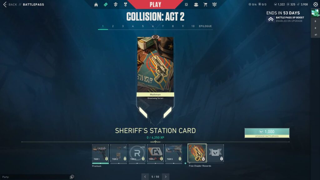 The Sheriff's Station Card in the VALORANT Episode 9 Act 2 Battle Pass.