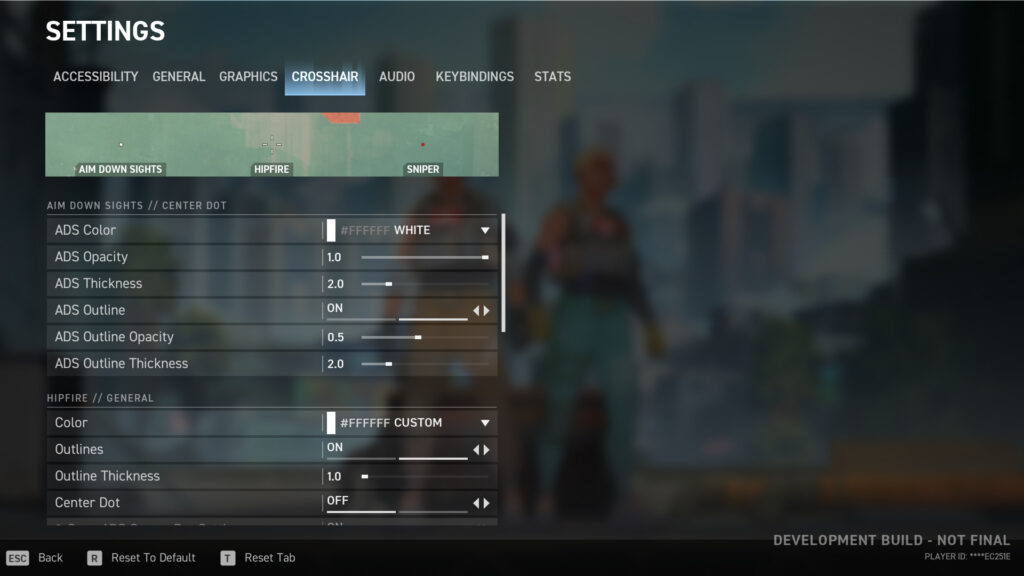 Crosshair menu in Spectre Divide.