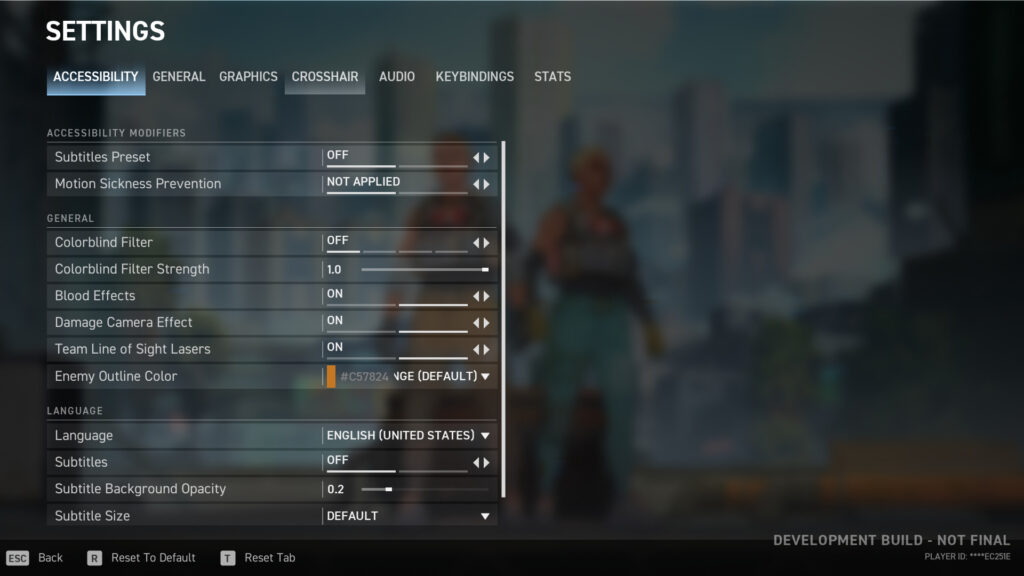 The Settings Menu of Spectre Divide
