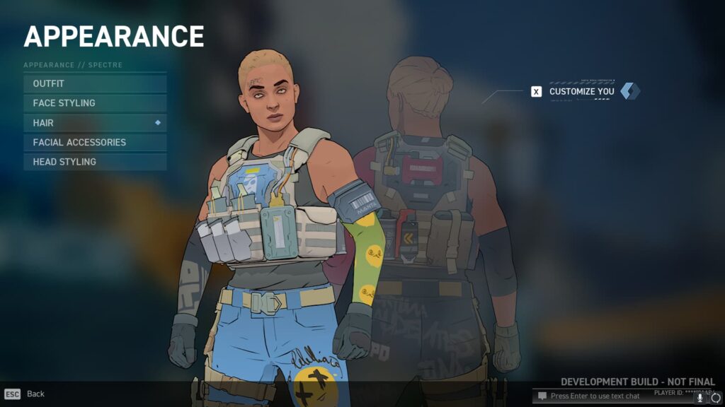 The appearance menu to customize your character in Spectre Divide.