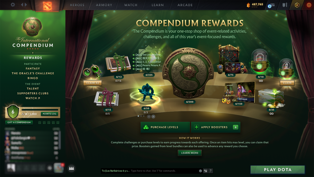 The International 2024 Compendium Rewards screen