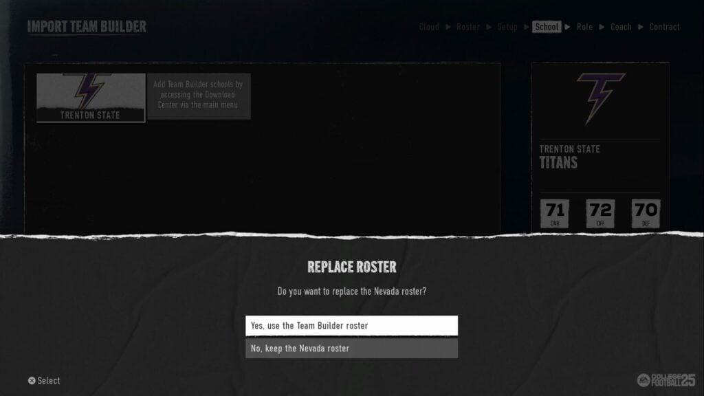 The option to replace the roster with the Team Builder roster.