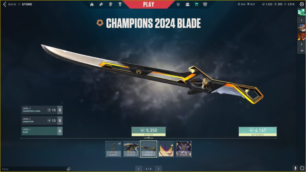 The Blade (melee) in the VALORANT Champions 2024 bundle.