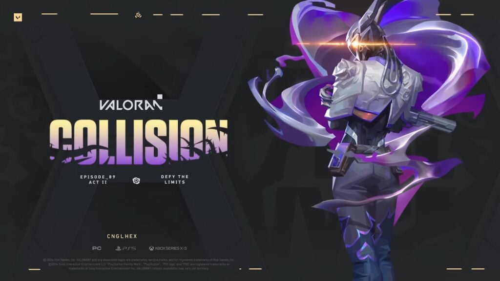 The graphic for Episode 9 of VALORANT, named Collision, with Vyse, a new agent who arrives with Act 2's release date.