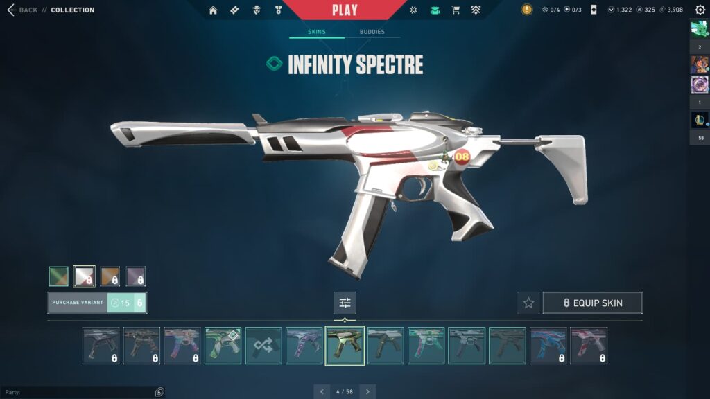 The Infinity Spectre with upgrades available through Radianite in VALORANT.