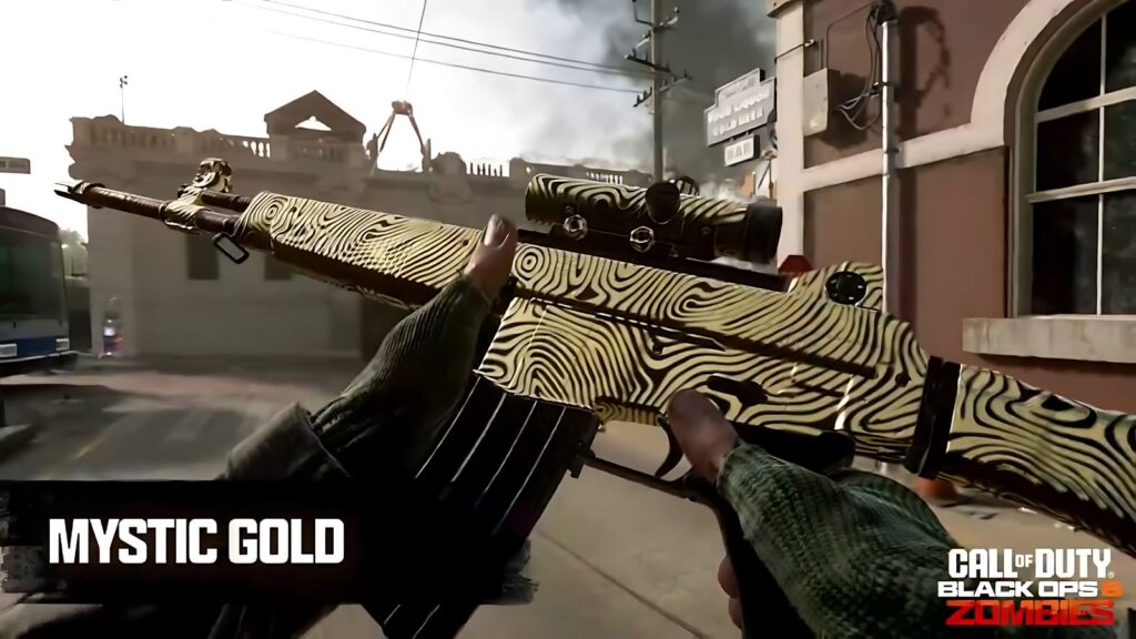 The Call of Duty: Black Ops 6 Zombies Mystic Gold Mastery Camo.