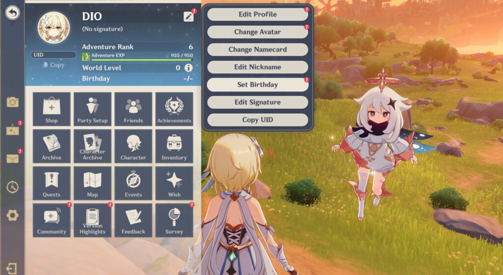 How to set your Genshin Impact birthday
