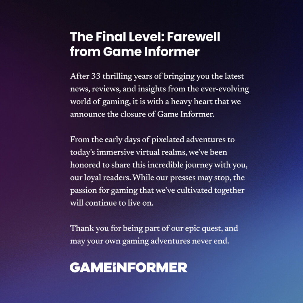 Game Informer farewell message
