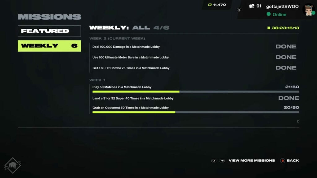 Screenshot of missions 