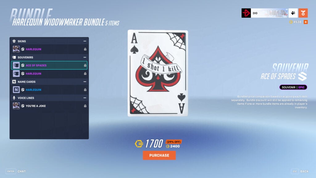 Ace of Spades souvenir in Overwatch 2