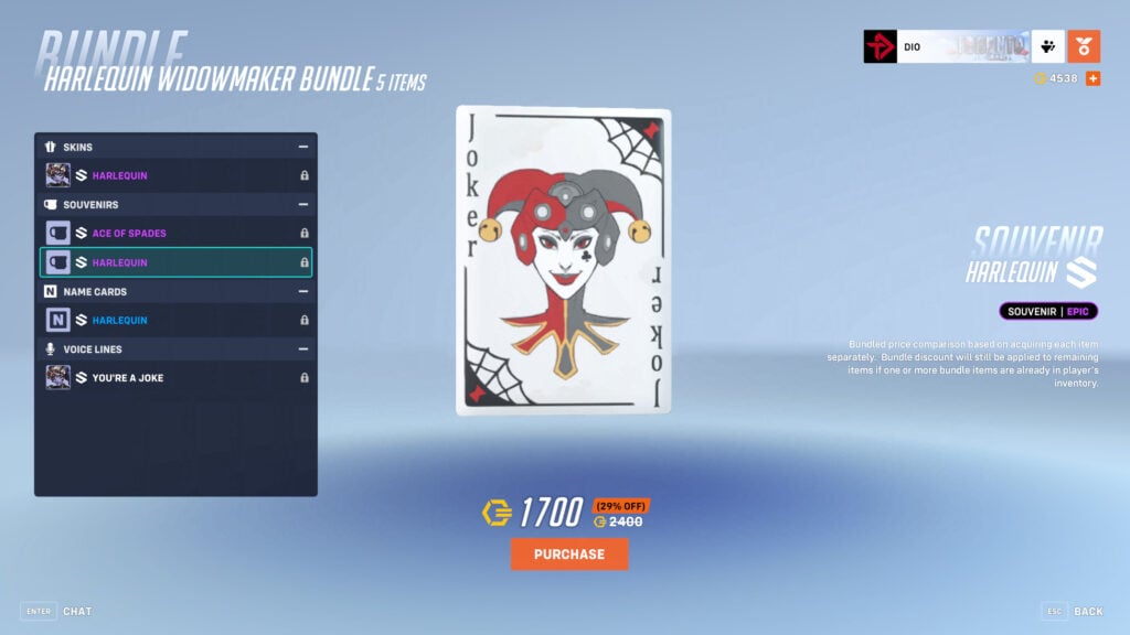 Harlequin souvenir in Overwatch 2