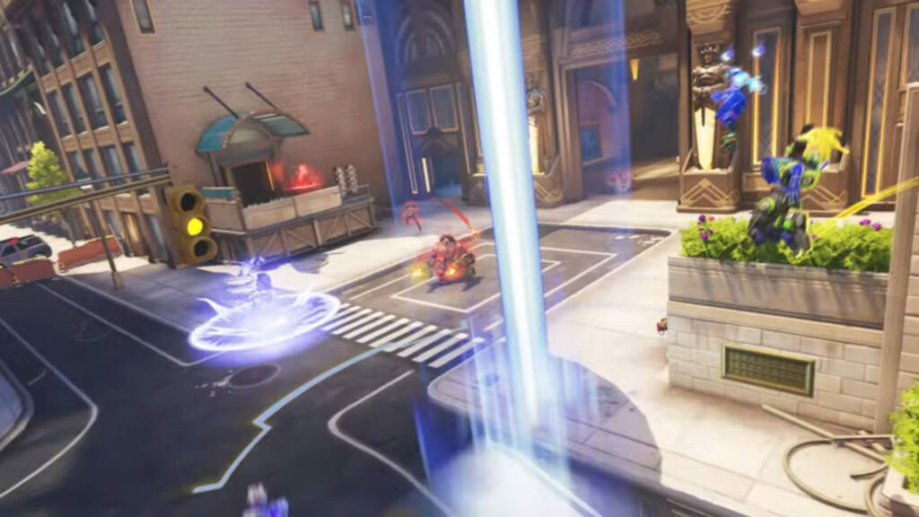 Overwatch 2 Juno gameplay screenshot featuring her Orbital Ray ultimate (Image via Blizzard Entertainment)
